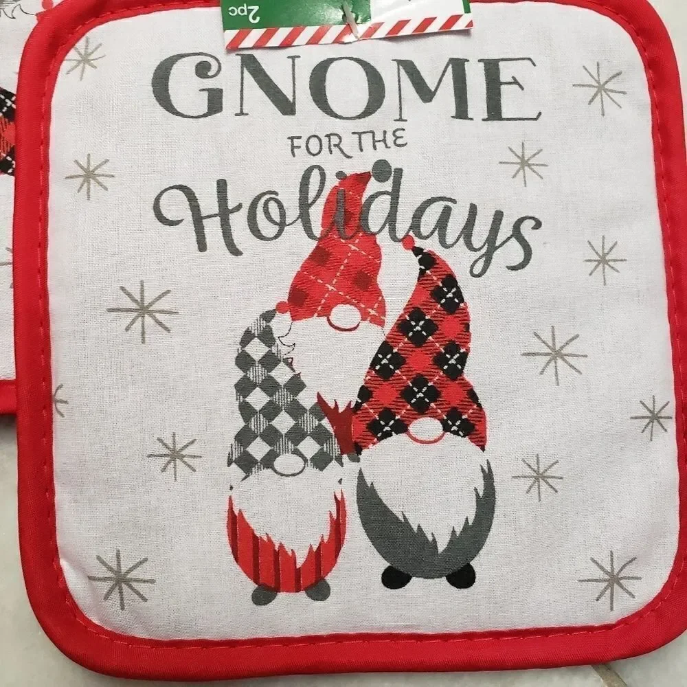 Christmas Set of 5 items,  towels and potholders knomes, NEW
